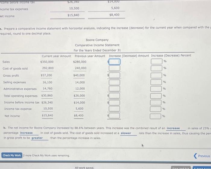[SOLVED] Horizontal Analysis of the Income Statement Income statement ...