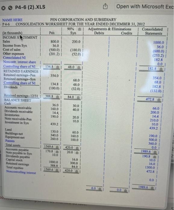 [SOLVED] 130 CHAPTER 4 P 4-6 Workpapers (determine ownership interest ...
