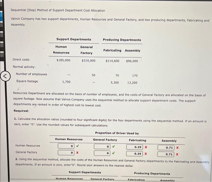 [SOLVED] Sequential (Step) Method of Support Department Cost Allocation ...