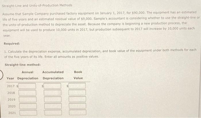 [SOLVED] Straight-Line and Units-of-Production Methods Assume that ...